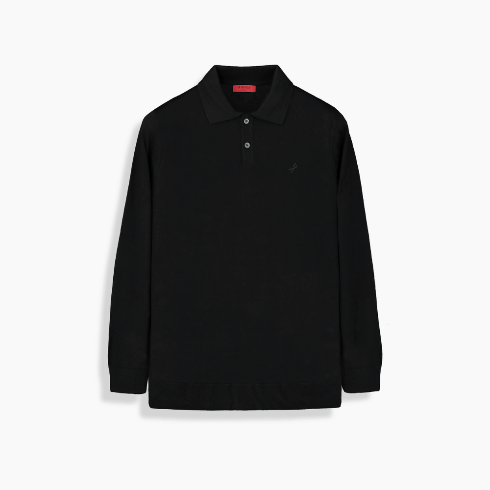 Düğmeli Polo Yaka Erkek Siyah Triko