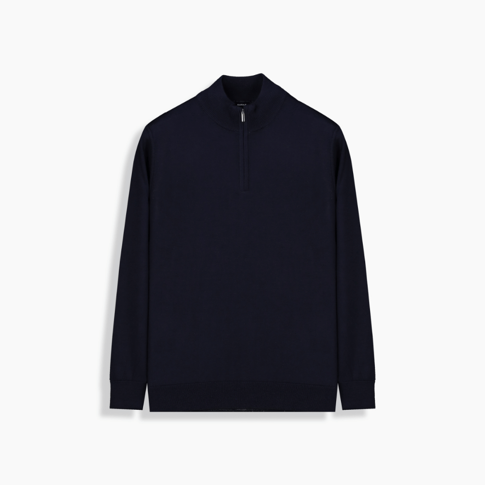 Fermuarlı Bato Yaka Lacivert Triko