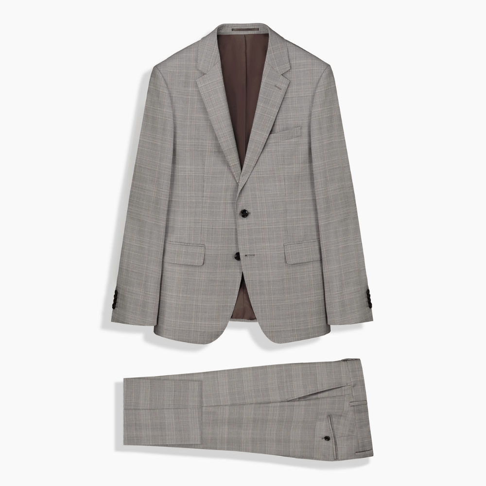 Hardwin Slim Fit Koyu Bej Ekose Takım Elbise