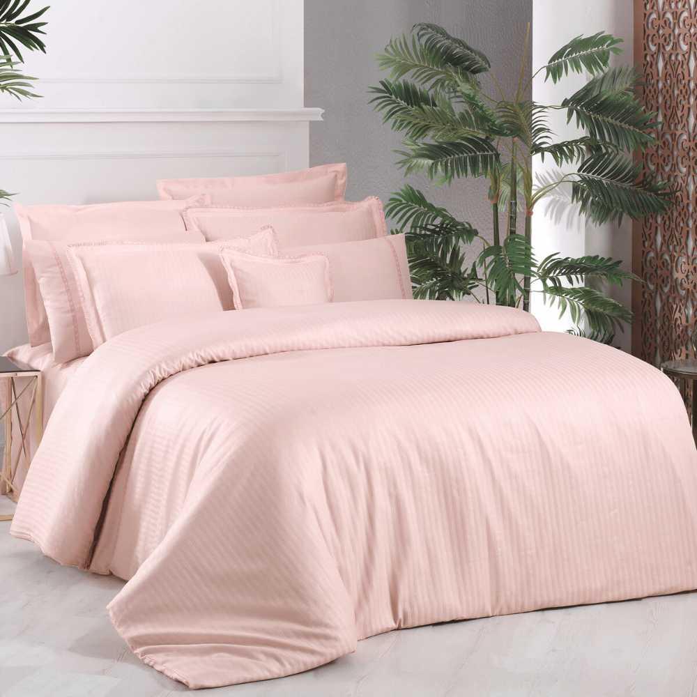 Jacquard Stripe Çift Kişilik Nevresim Takımı Pembe