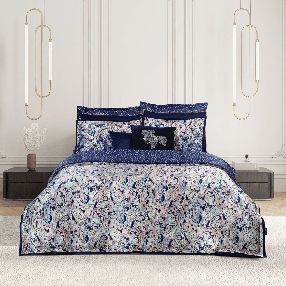 Orion %100 İpek Saten Nevresim Takımı Çift Kişilik Lacivert