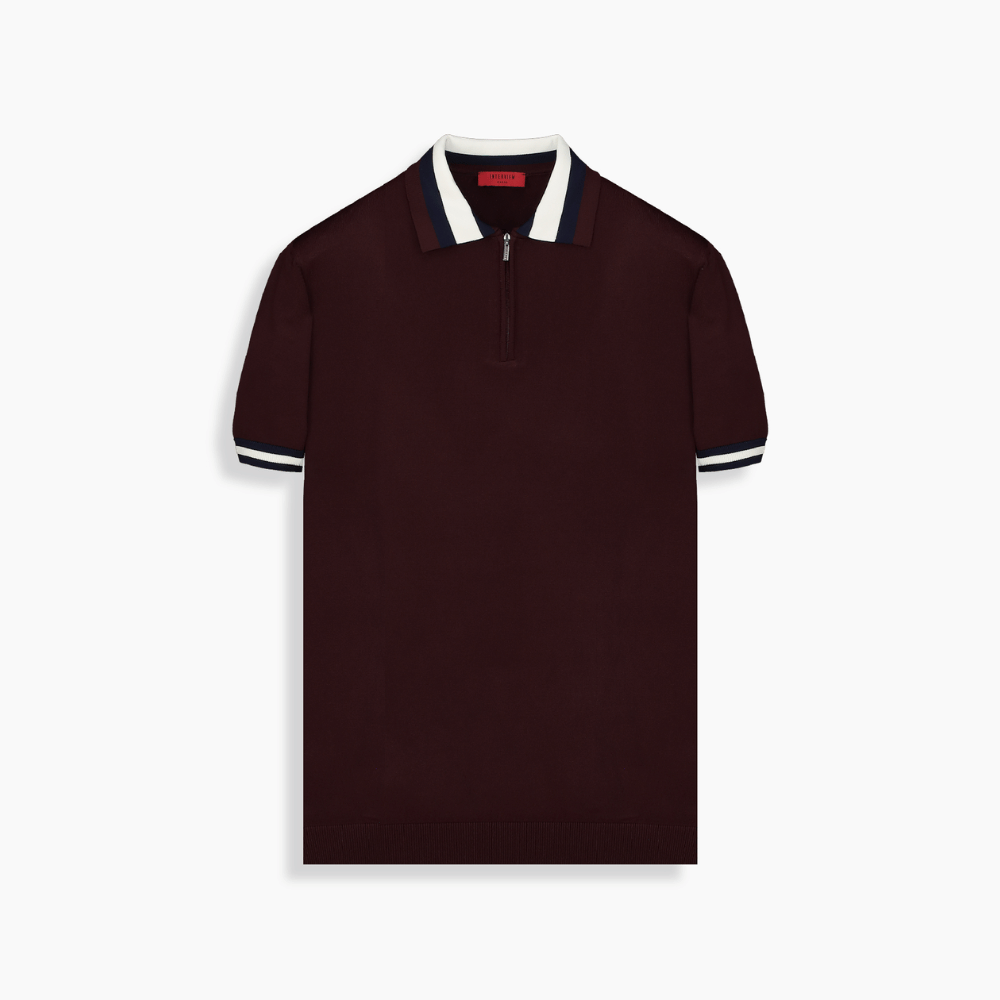 Polo Yaka Fermuarlı Bordo Triko Tişört