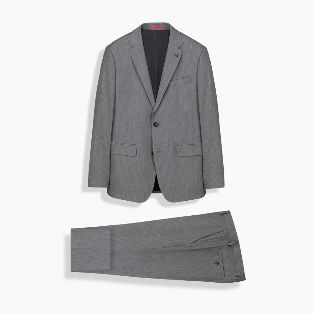 Poseidon Resta Relax Fit Çizgili Gri Takım Elbise