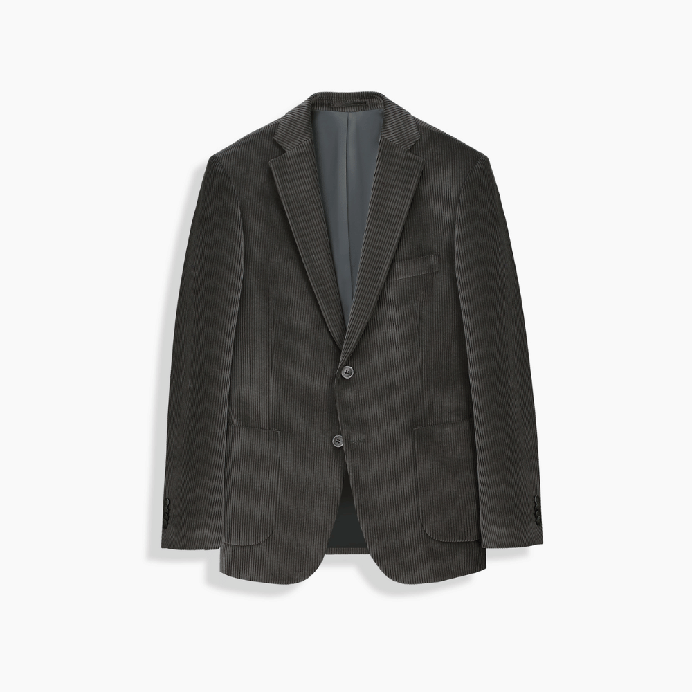 Rexford Regular Fit Fitilli Kadife Koyu Gri Ceket