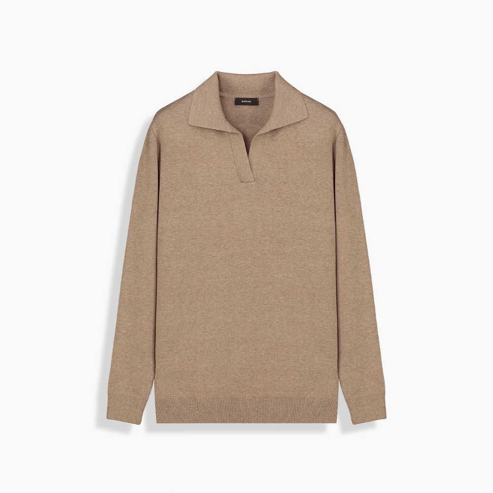 Trener Düğmesiz Polo Yaka Triko Sweatshirt