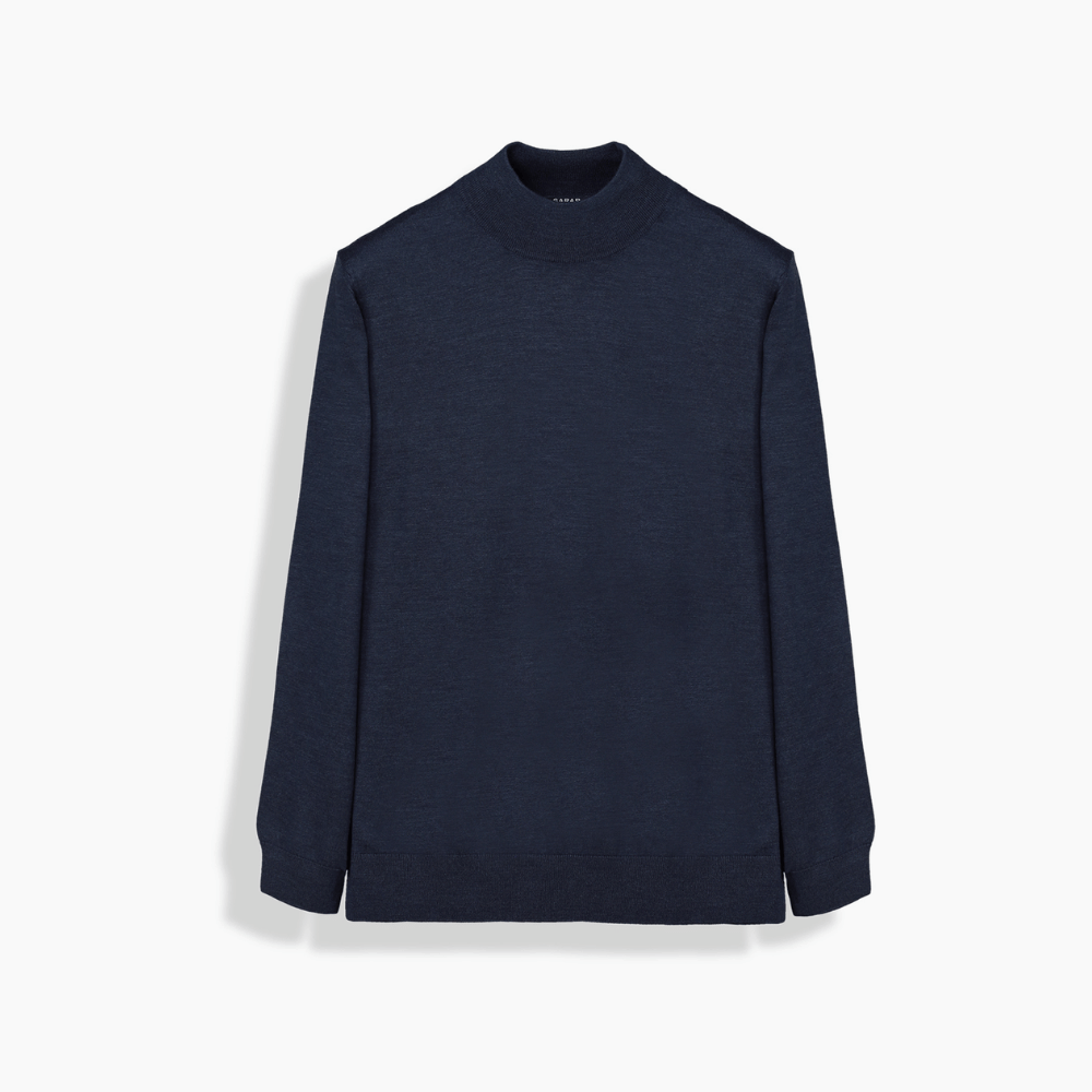 Yarım Balıkçı Yün İndigo Kazak