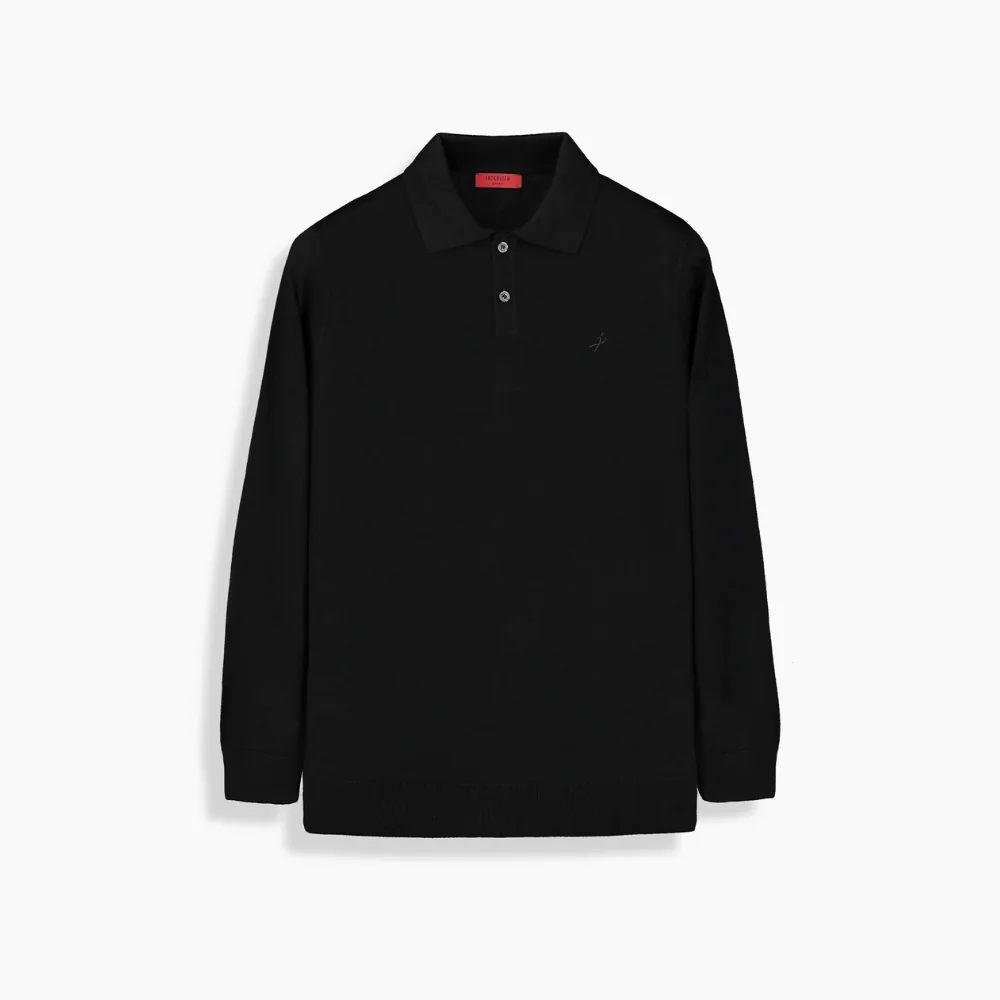 Düğmeli Polo Yaka Erkek Siyah Triko