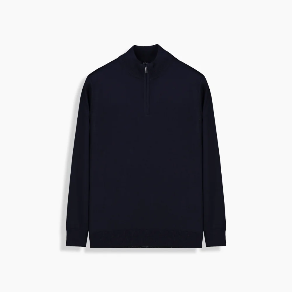 Fermuarlı Bato Yaka Lacivert Triko