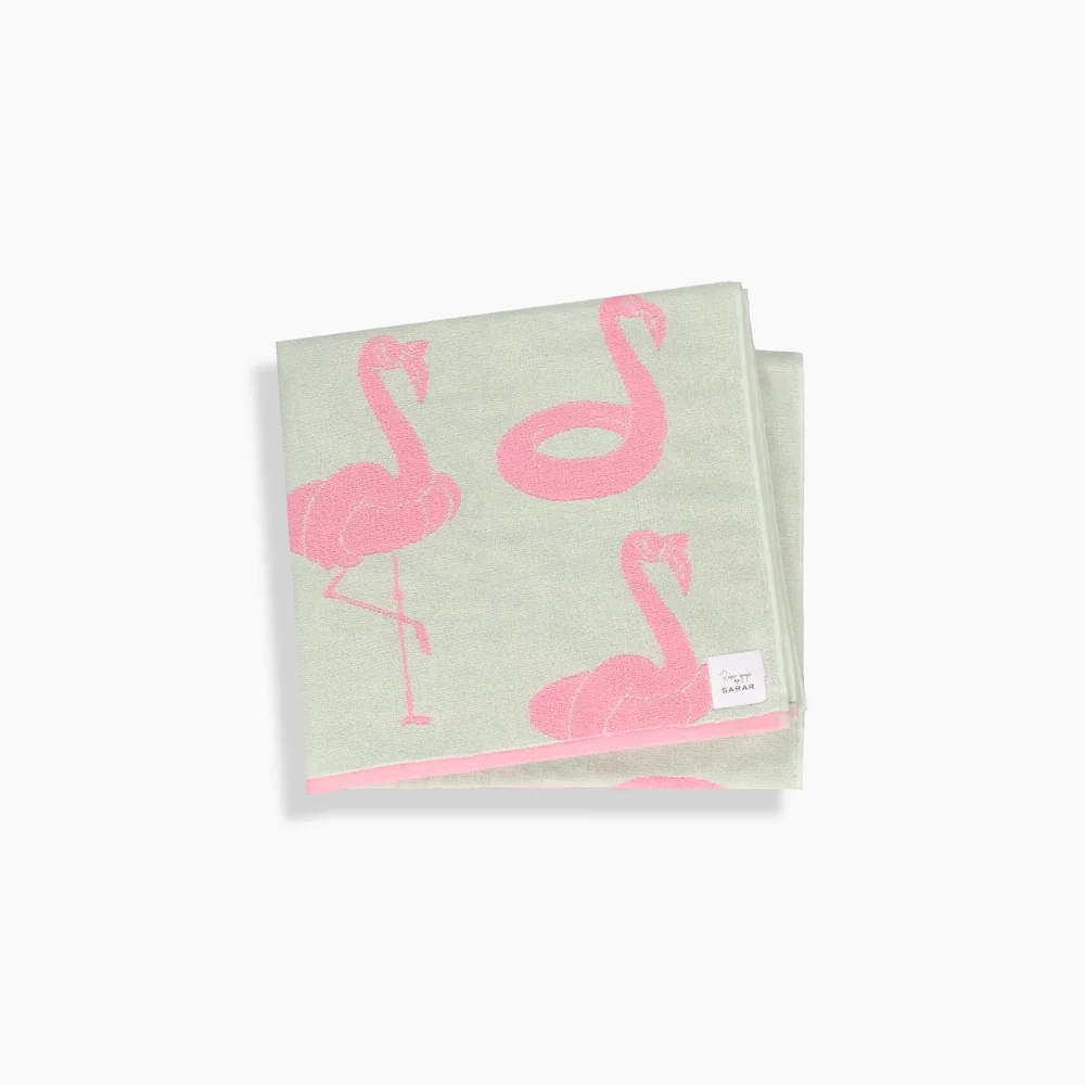 Flamingo Desen 90x160 Mint Yeşil Plaj Havlusu