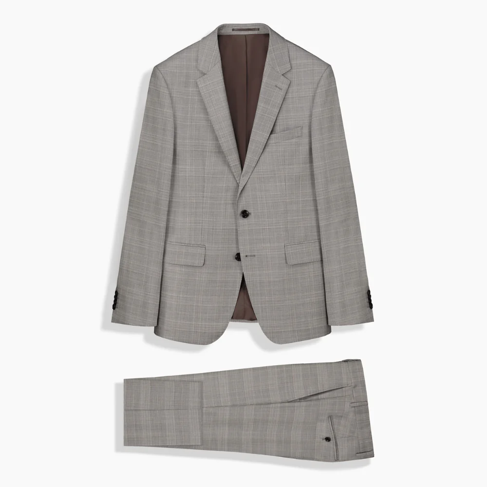 Hardwin Slim Fit Koyu Bej Ekose Takım Elbise