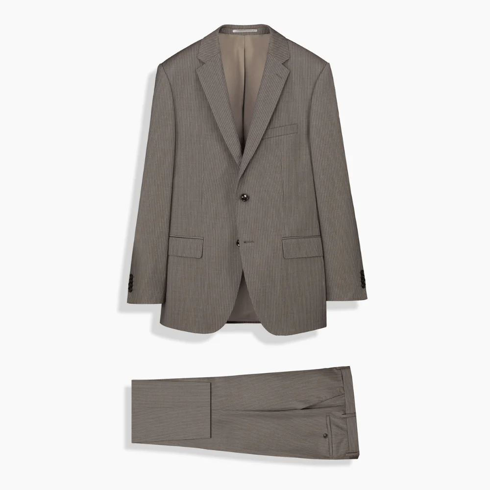 Jam Saxon Regular Fit Çizgili Kahverengi Takım Elbise