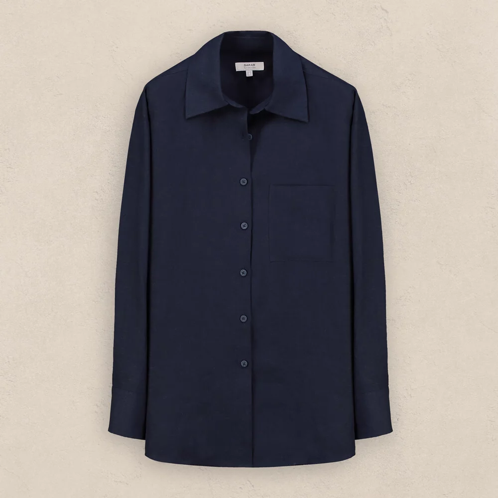 July Cepli Lacivert Keten Gömlek