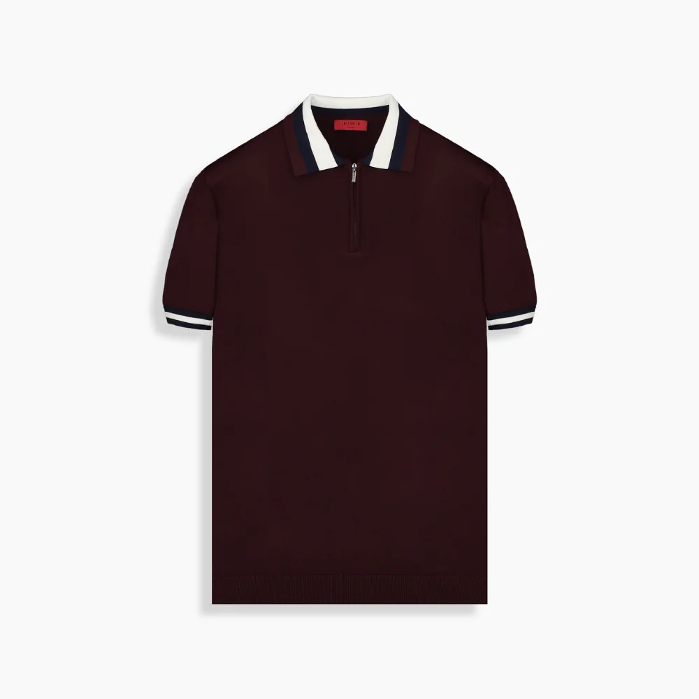 Polo Yaka Fermuarlı Bordo Triko Tişört