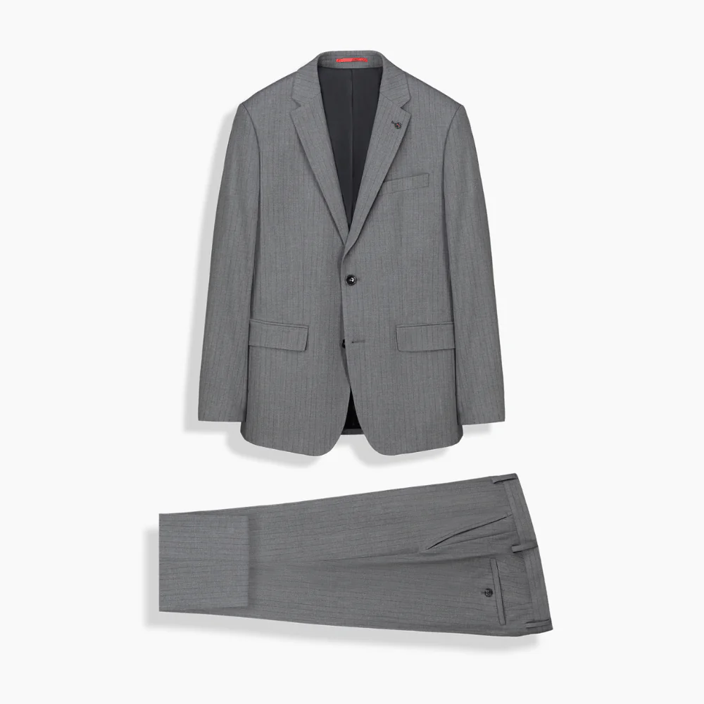 Poseidon Resta Relax Fit Çizgili Gri Takım Elbise