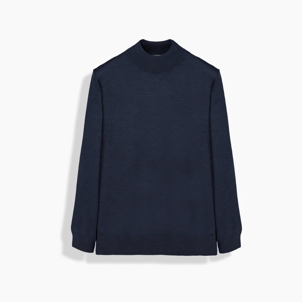 Yarım Balıkçı Yün İndigo Kazak